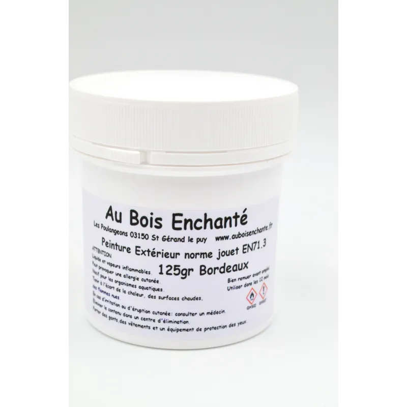 125 gr Peinture extérieur norme jouet EN71.3 Bordeaux 125 gr Peinture extérieur norme jouet EN71.3 Bordeaux