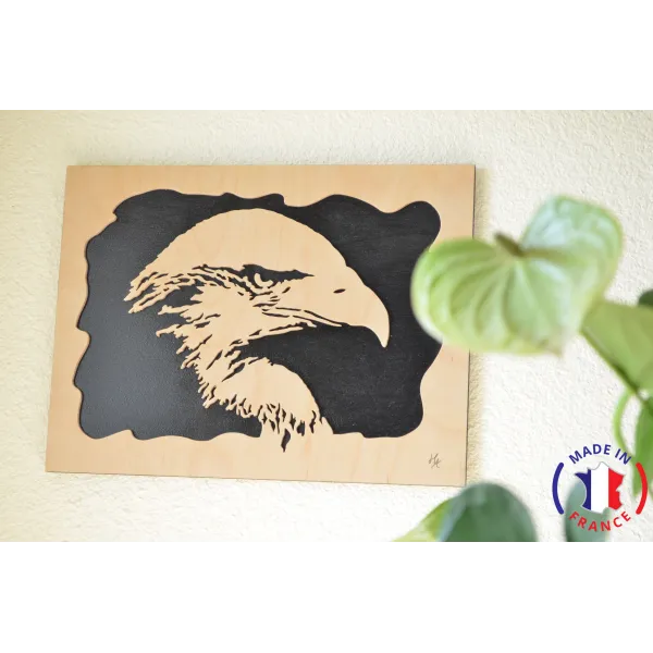 tableau en bois chantournés - tableau tête d'aigle