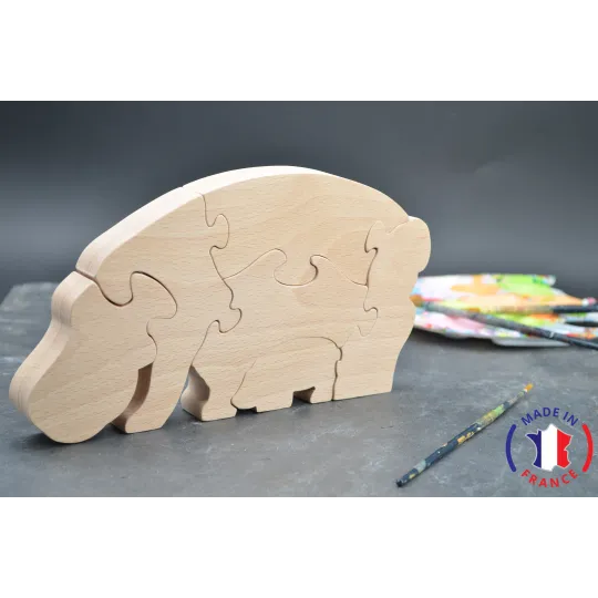 Hippopotamus puzzle to be painted in wood Beech Wood - Au Bois Enchanté