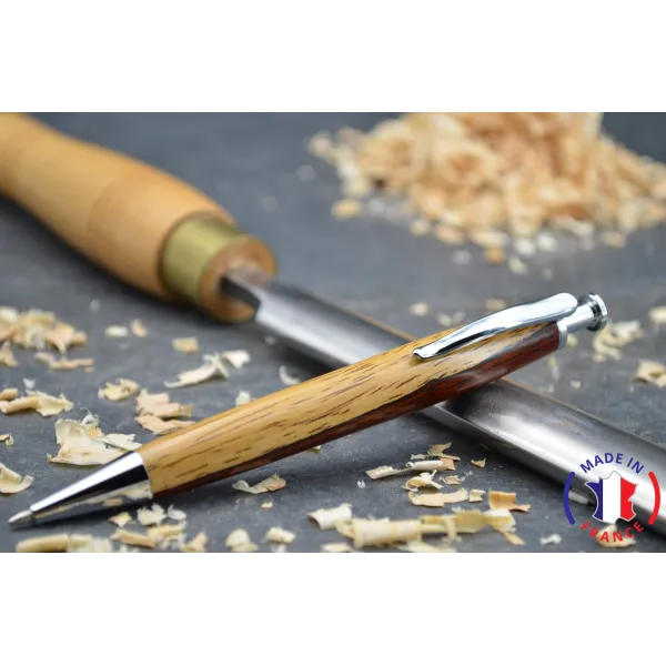 Cocobolo wooden ballpoint pen with sapwood.
