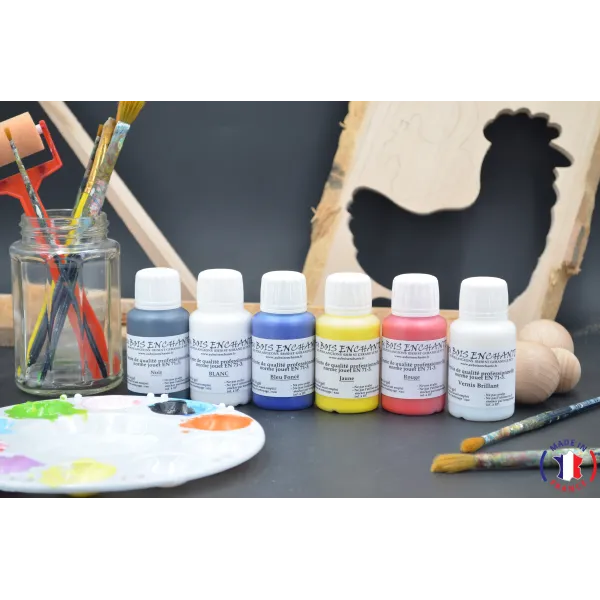 Kit tint toy standard, (Black RAL 9055, Blue RAL 5002, Red, RAL 3020, Yellow, RAL 1012, White RAL 9010, Gloss varnish.)
