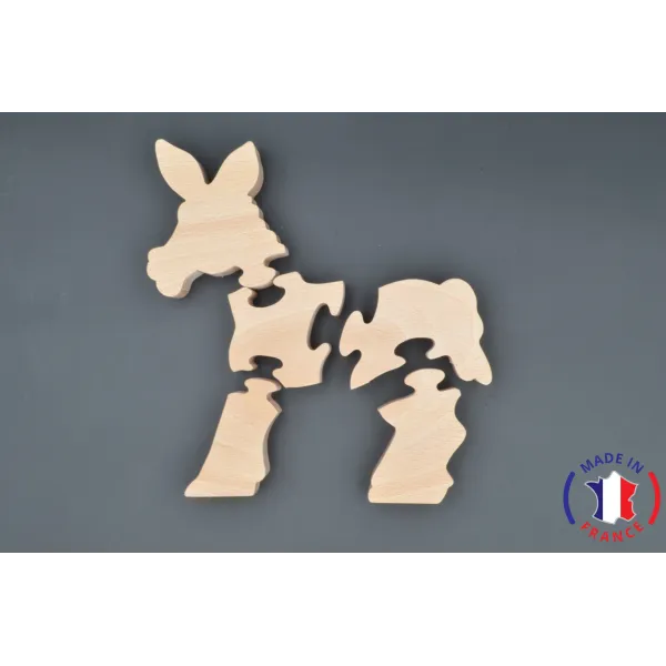 Puzzle âne en bois brut à peindre