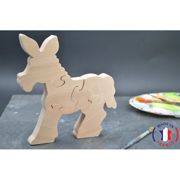 Raw wood donkey puzzle to paint