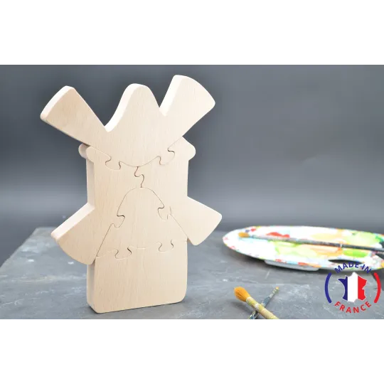 Puzzle mill in raw wood to paint