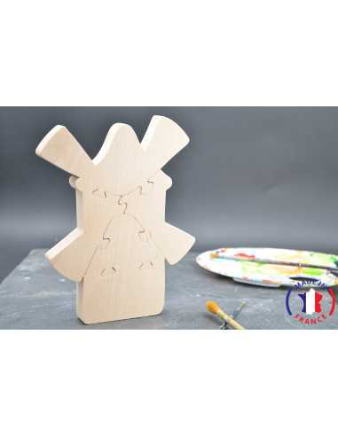 Puzzle mill in raw wood to paint