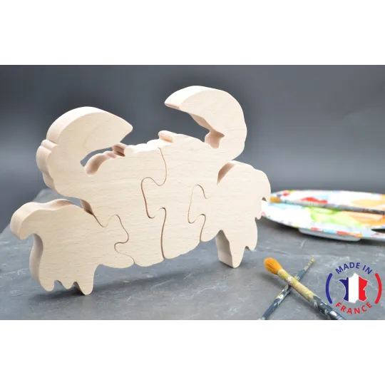 Puzzle crab in raw wood to paint