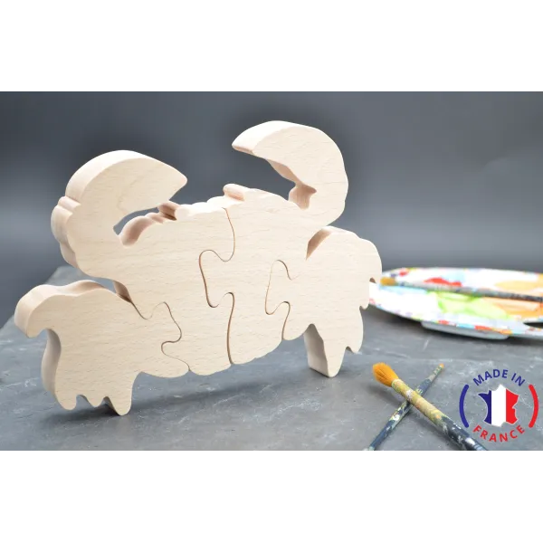 Puzzle crab in raw wood to paint
