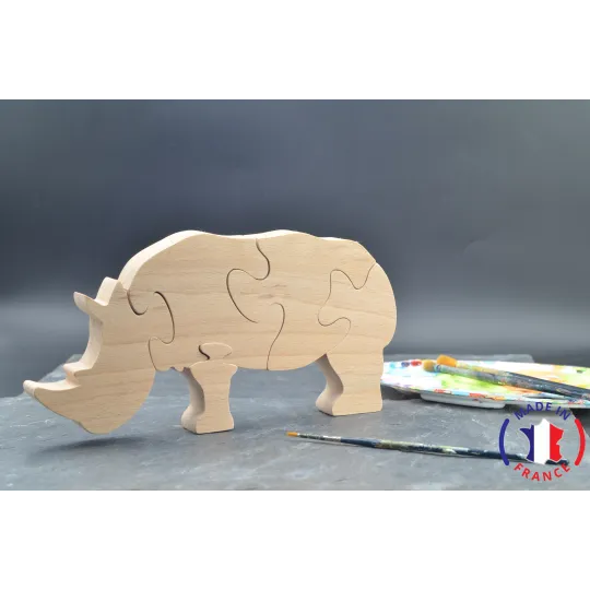 Puzzle en bois rhinocéros à peindre