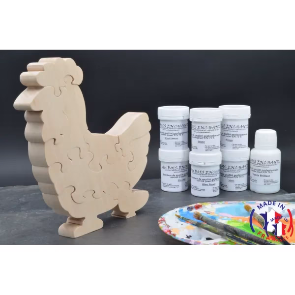 Puzzle bois poule + peintures Bois Hêtre - Au Bois Enchanté