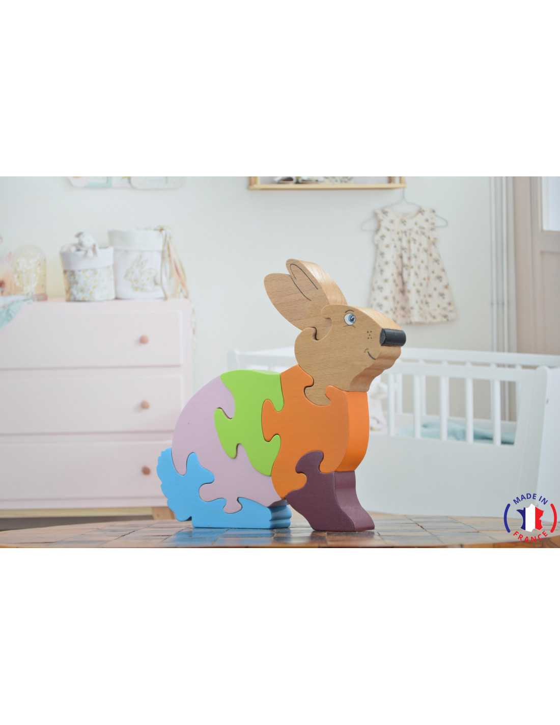 Puzzle en bois pour enfants Lapin/3D Puzzle/12 pièces/ Jouets