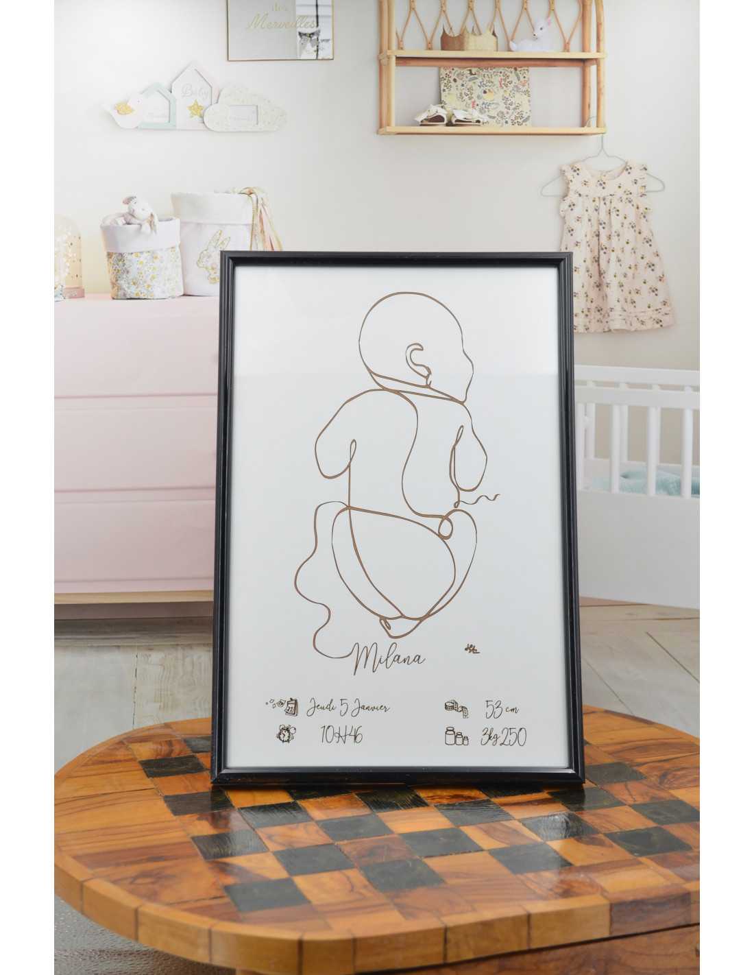 Cadre photo avec info de naissance du bébé personnalisé sur bois – Cadeau  Perso