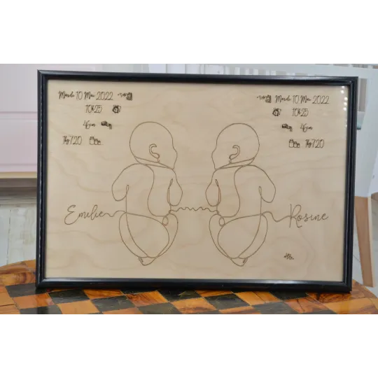 Birth Baby Chart in Finnish Birch Wood Background