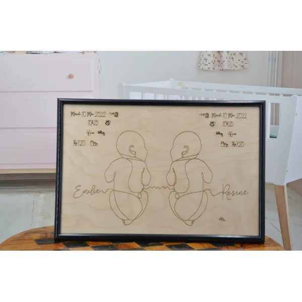 Tableau de naissance fond bois-Au bois enchanté