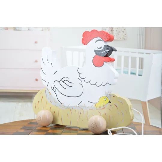 Poule en bois à tirer français.