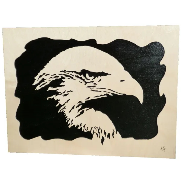tableau en bois chantournés - tableau tête d'aigle