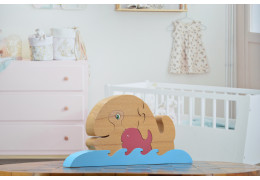 Puzzle en bois Maman baleine et son petit — jouet artisanal en hêtre