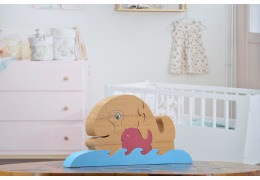Puzzle en bois Maman baleine et son petit — jouet artisanal en hêtre