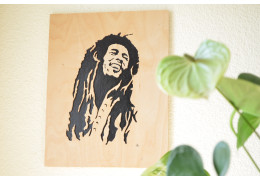 Tableau portrait Bob Marley chantourné en contreplaqué bouleau